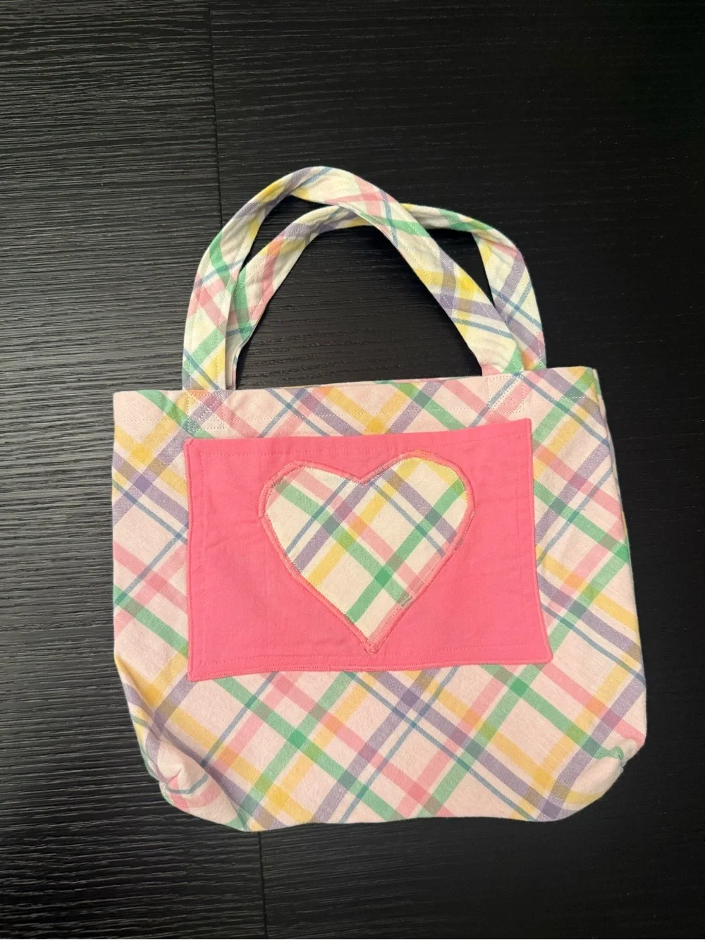 Handmade Girls Totes Heart Plaid Pastels Mini Kids Activity Bag Tote